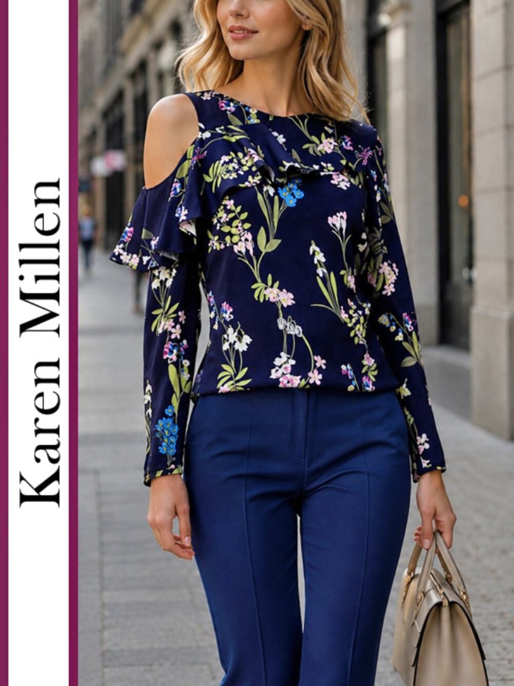 Karen Millen | Asymmetric Cut-Out Floral Blouse Top